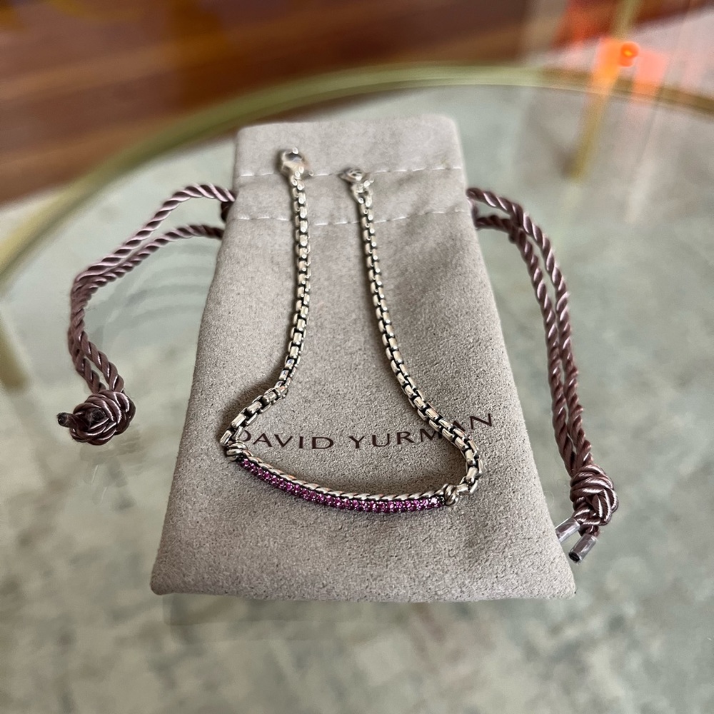 David Yurman Metro Bar Sterling Silver Pink Sapphire Petite Pavé Bracelet